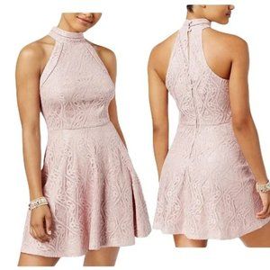 B. DARLIN Printed Mock-Neck Crochet-Trim Fit & Flare Dress Junior's 13/14